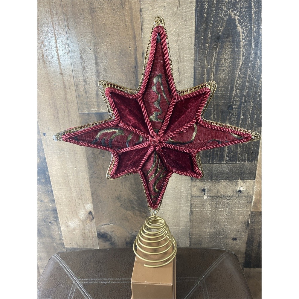 Vintage Kurt Adler 8-Point Star Christmas Tree Topper Red Velvet Gold Cord 12" - Picture 1 of 16